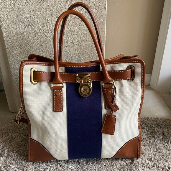 Michael Kors Large Hamilton Striped Satchel Purse - Picture 2 of 10